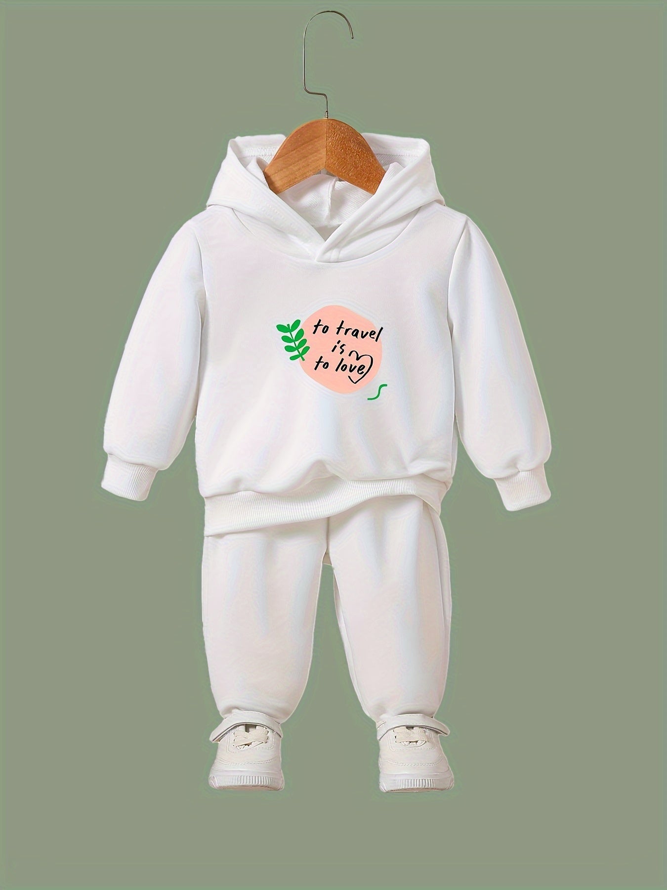 2pcs Leaf Print Outfits Girls Hoodies Jogger Pants Set For Girls Sports