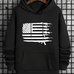 American Flag Print Men's Warm Pullover Hoodie for Autumn Winter