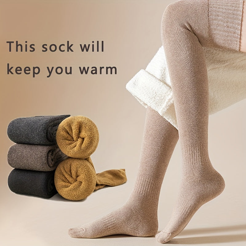 Women's Solid Thigh High Socks Warm Stockings