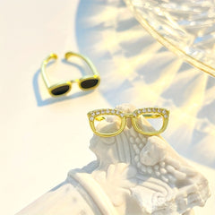 Adjustable Glass Ring 14k Plated Couple Ring
