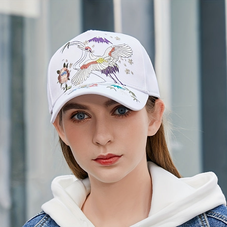 Crane Embroidery Baseball Cap Solid Cotton Dad Hat Sun Hats For Women