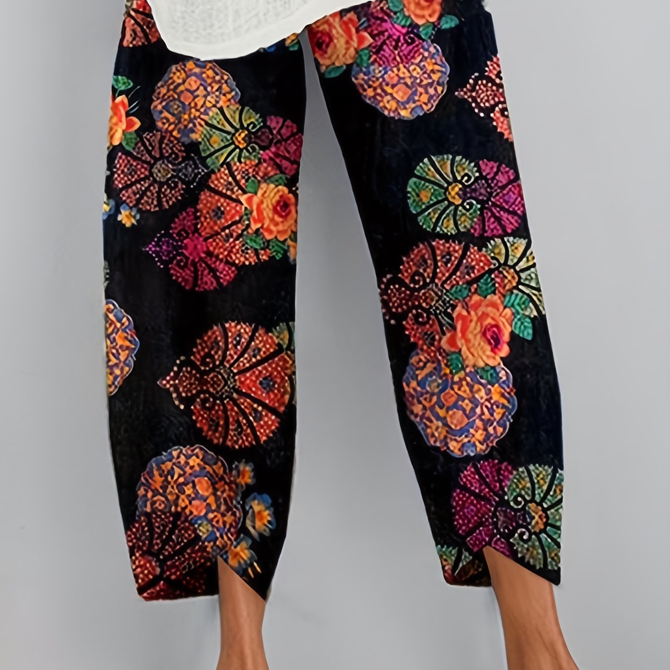 Women's Plus Floral Print Elastic Waist Pants
