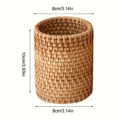 Rattan Pen Holder Storage Box for Cosmetics & Tableware Decor