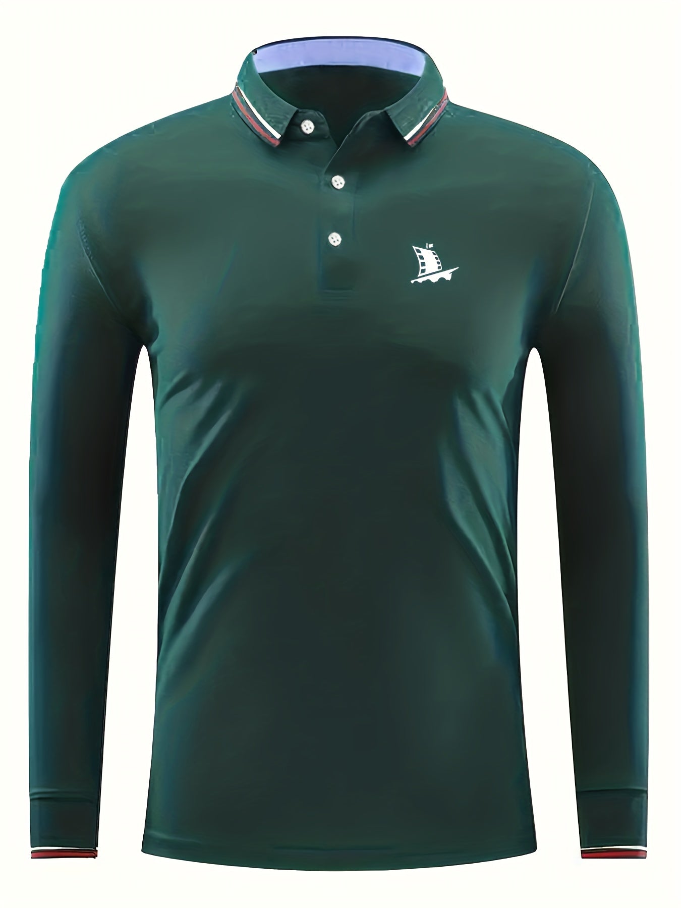 Sail Boat Pattern Men's Long Sleeve Polo Shirt