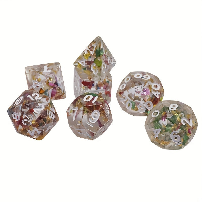 Polyhedral Transparent Gold Dice Engraved Numbers