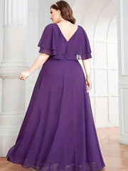  Floral Appliques Cape Sleeve Formal Dress