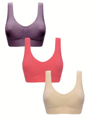 3-Pack Wireless Sports Bras - Comfy & Breathable Tank Bra