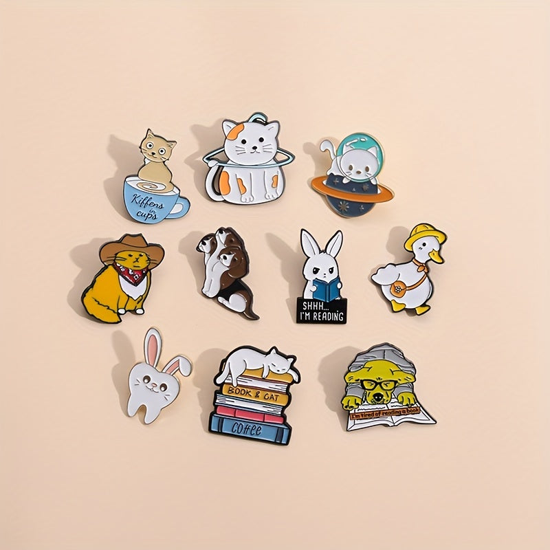 8pcs Random Cartoon Animal Brooches For Men, Clothing & Bag Accessories