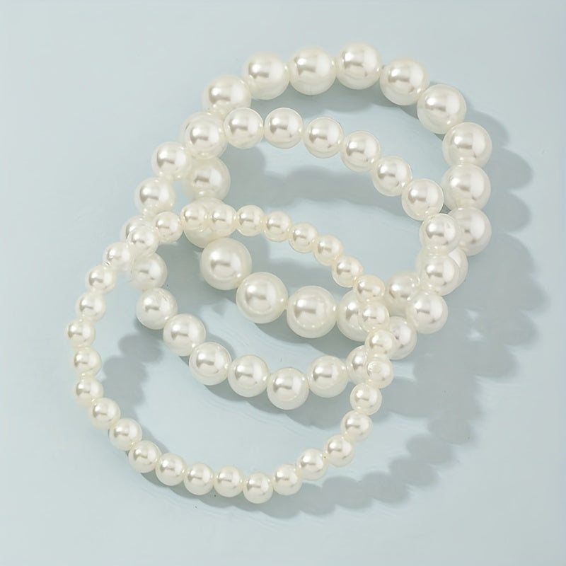 3pcs Girls Faux Pearl Beaded Bracelet Birthday Gift