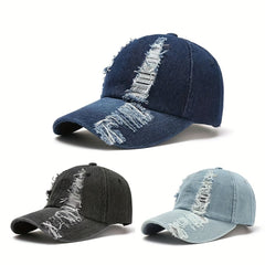 Distressed Denim Baseball Cap Tassel Sunscreen Dad Hat