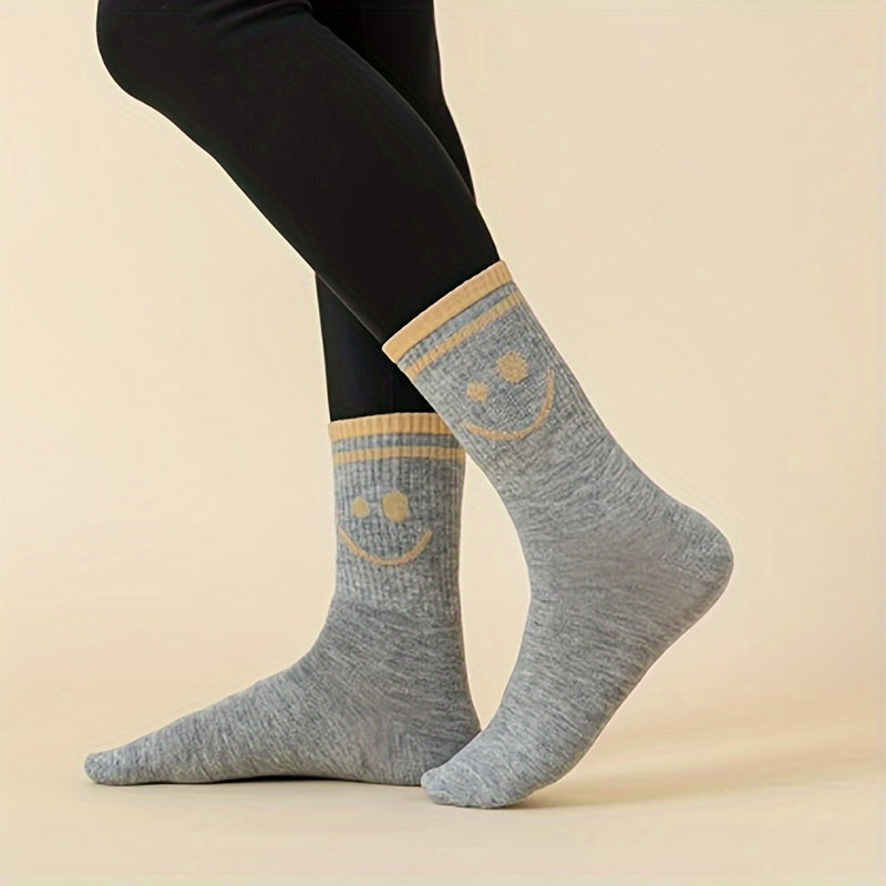 5 Pairs Smiling Face Print Socks Mid-Tube Women's Stockings