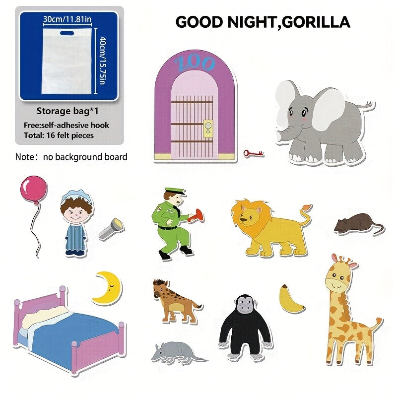 Good Night Gorilla Book Felt Toy Set with Magic Stickers & Bag