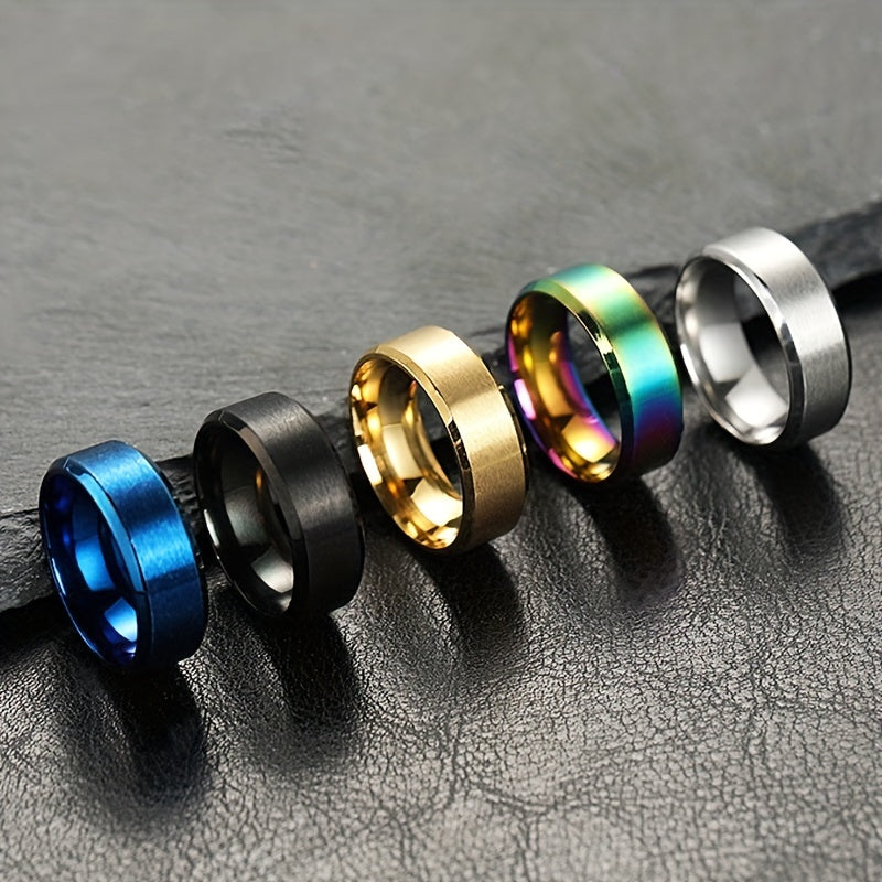 Stainless Steel Ring Matte Finish Beveled Polished Edge Comfort Fit