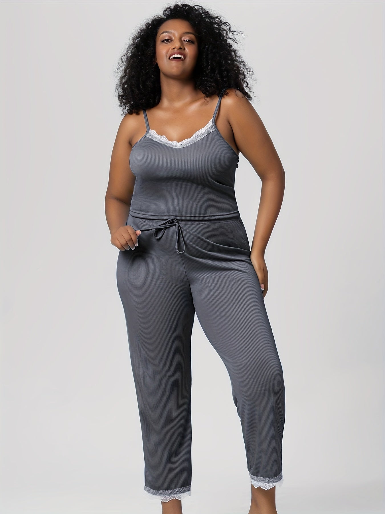 Sexy Pajamas Set Ribbed Cami Top & Knot Pants Two Piece Set