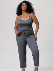  Sexy Pajamas Set Ribbed Cami Top & Knot Pants Two Piece Set