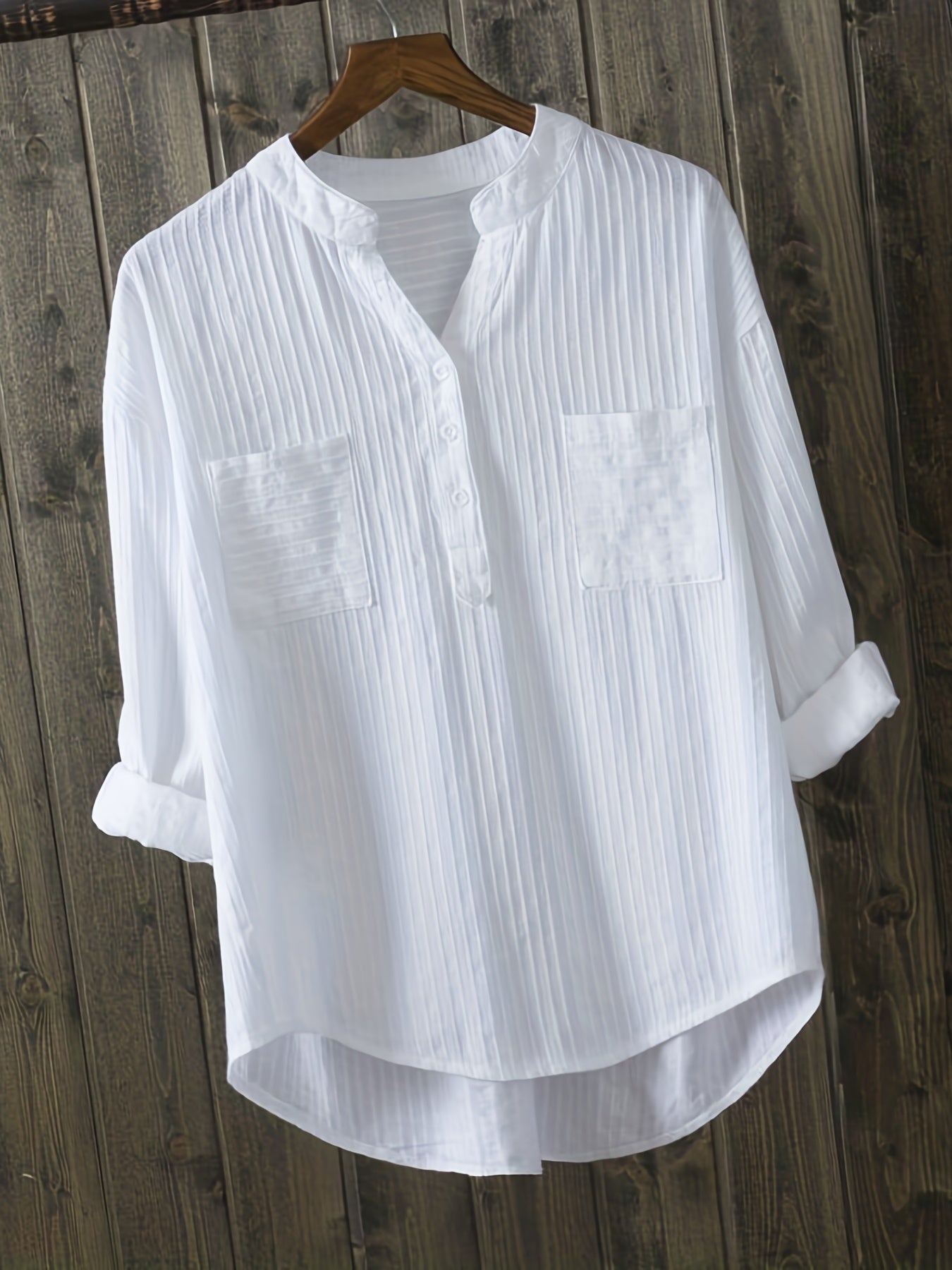  Ribbed Button Up Long Sleeve V Neck Shirt Top