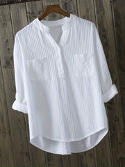  Ribbed Button Up Long Sleeve V Neck Shirt Top