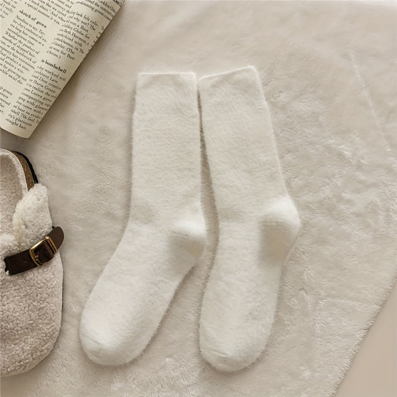 10 Pairs Warm Fuzzy Women's Socks Solid Comfy Stockings Hosiery