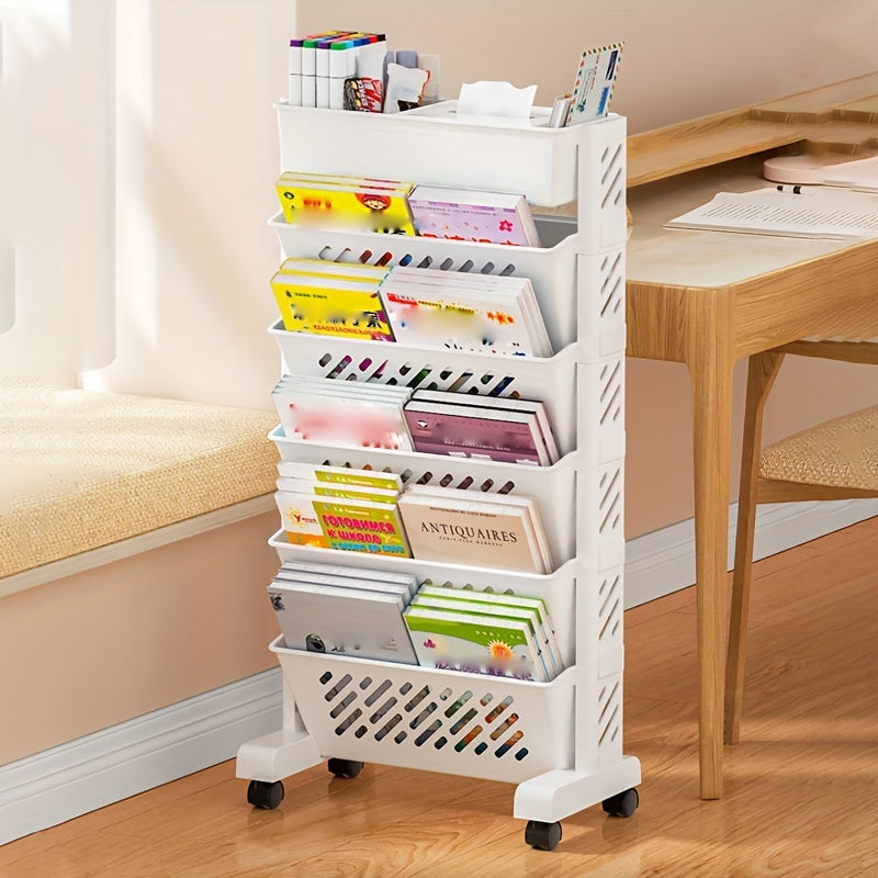 5-Level Desk Side Bookshelf with Wheels & Pen Holder