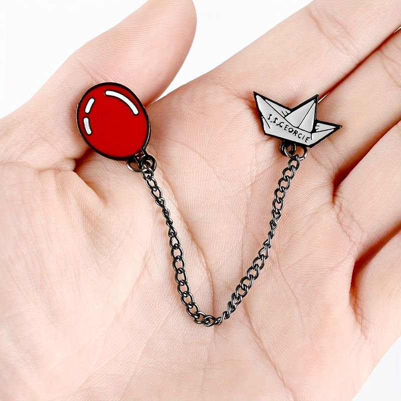Girl's Christmas Night Horror Chain Badge Red Balloon Brooch