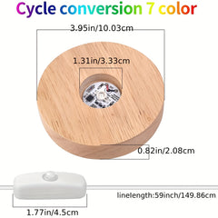 LED Lights Display Base 7 Colored Round Wooden Lighted Stand