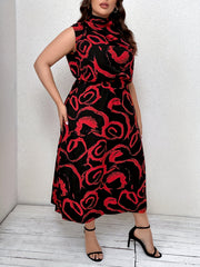  Abstract Brush Print Halter Neck Maxi Dress
