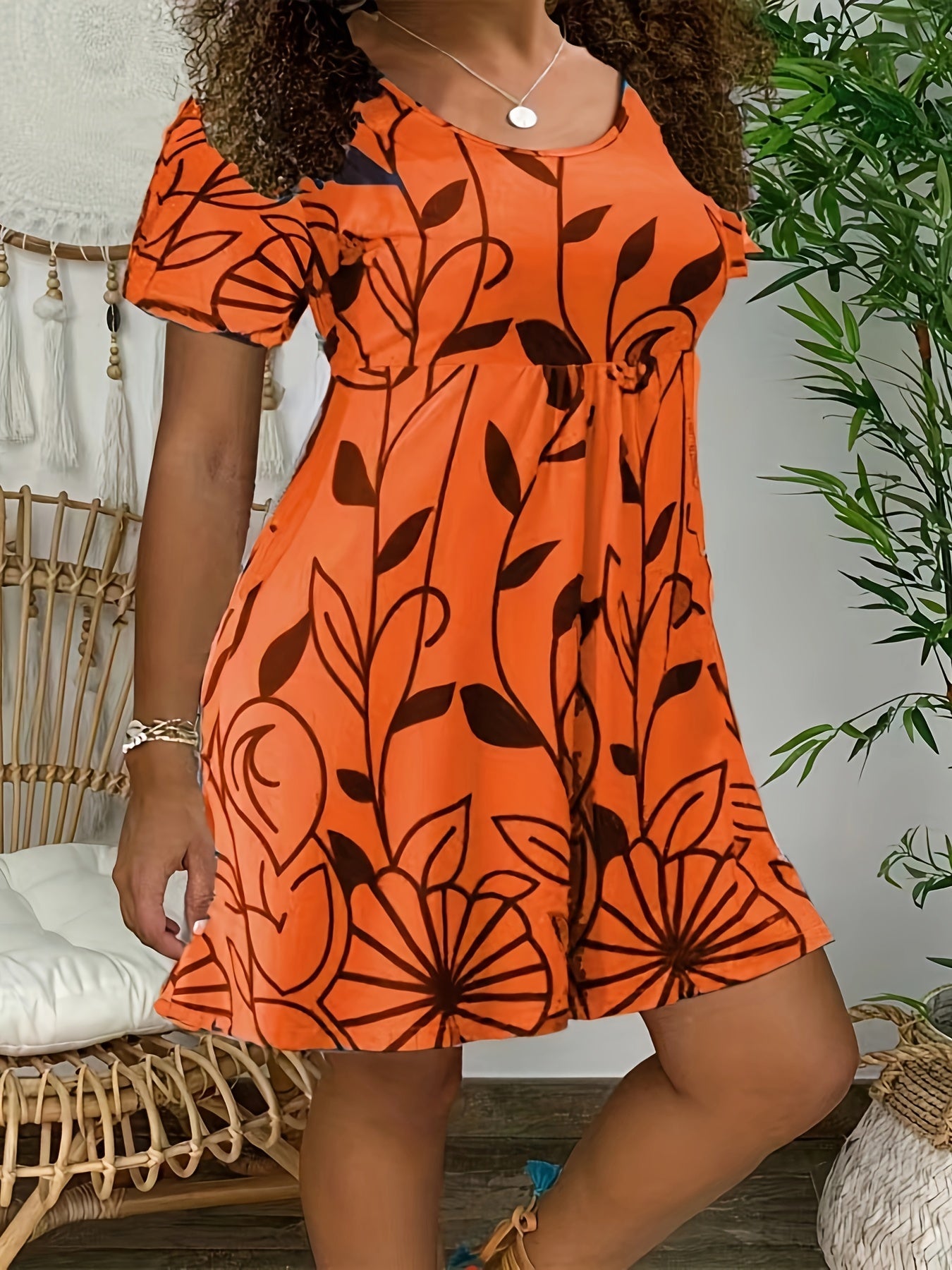  Floral Print Short Sleeve Casual Dress