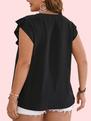  Colorblock Geometric Print Butterfly Sleeve Blouse