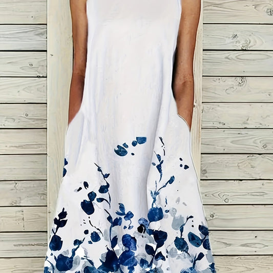  Floral Print Tank Dress with Pockets
