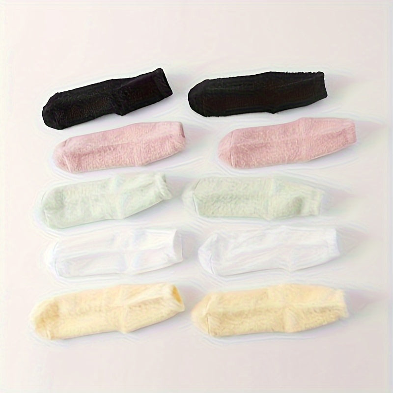 10 Pairs Warm Fuzzy Socks Solid Comfy Women's Stockings & Hosiery