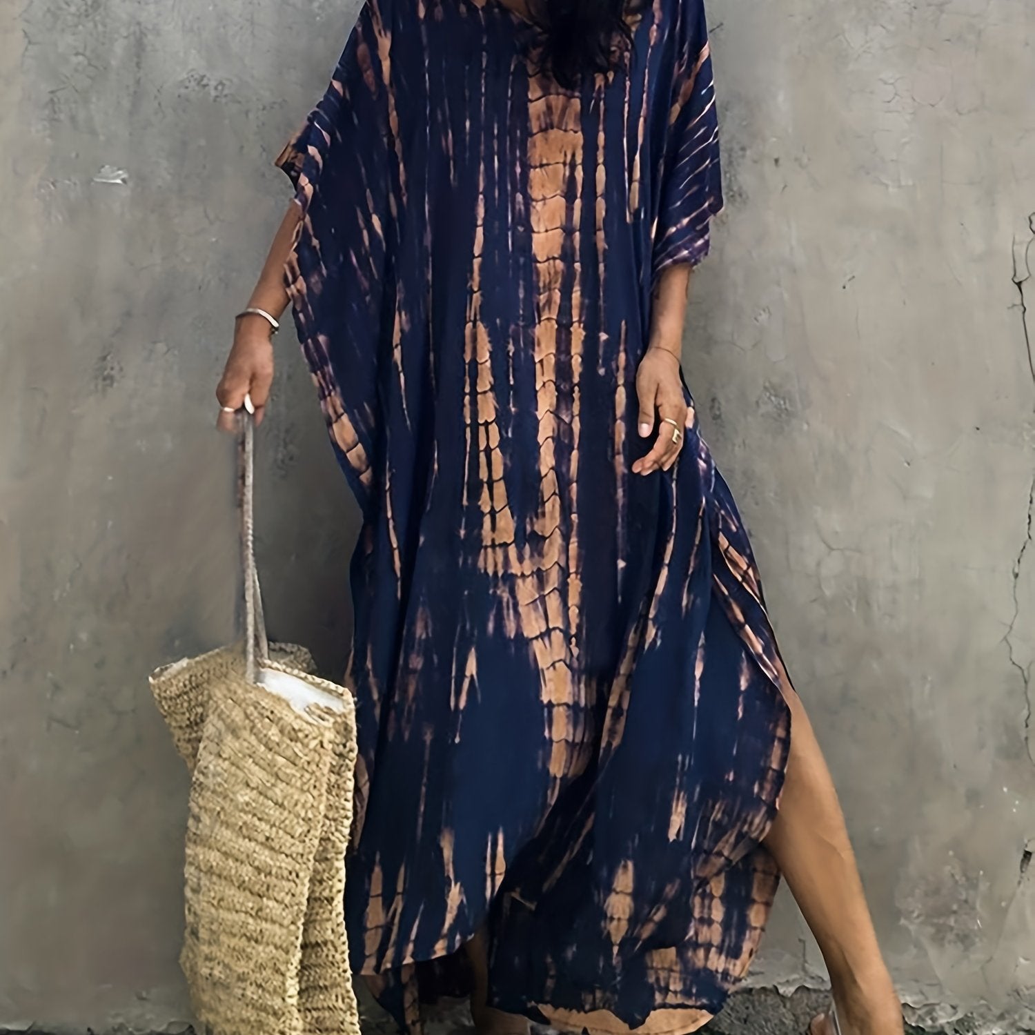  Tie Dye Striped Batwing Sleeve Beach Cover Up