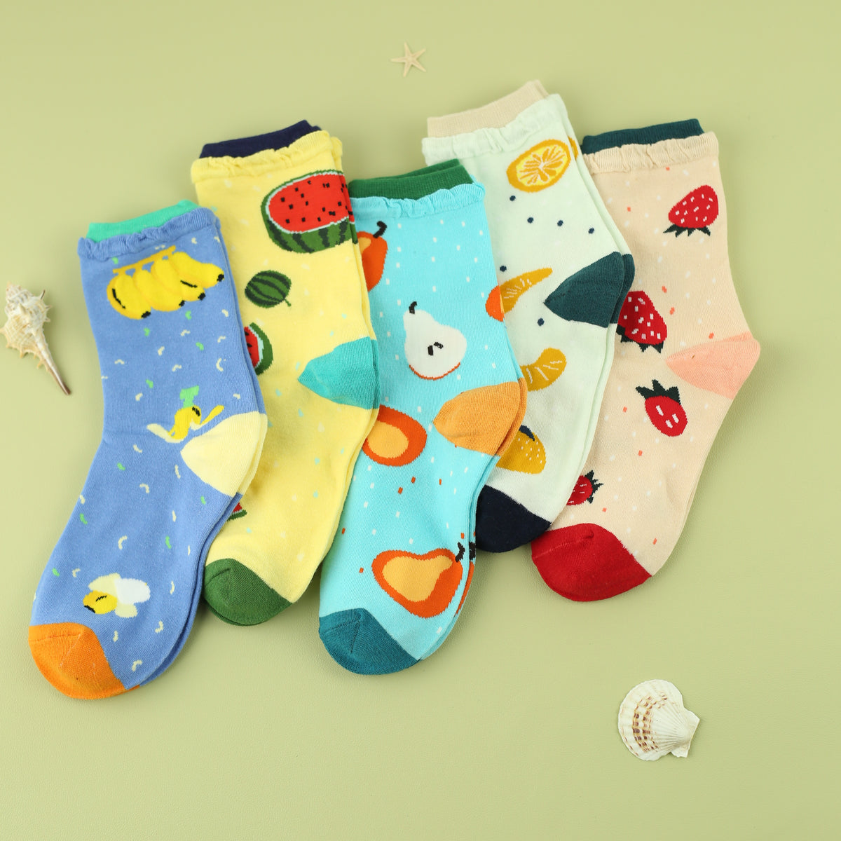 5 Pairs Fruit Print Socks Women's Stockings & Hosiery
