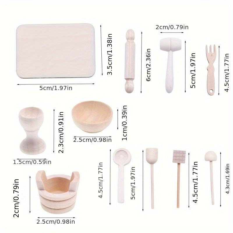 11pcs Unpainted Wooden Kitchen Baking Props DIY Ornaments