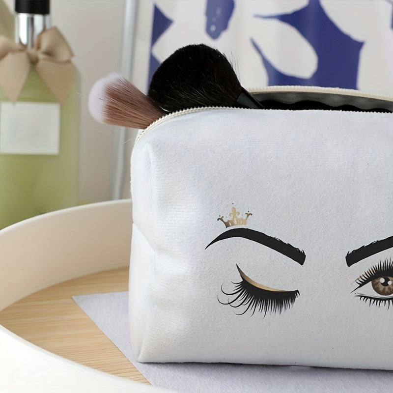 Crown Eyes Pattern Cosmetic Bag Women Toiletry Makeup Brush Zipper Pouch