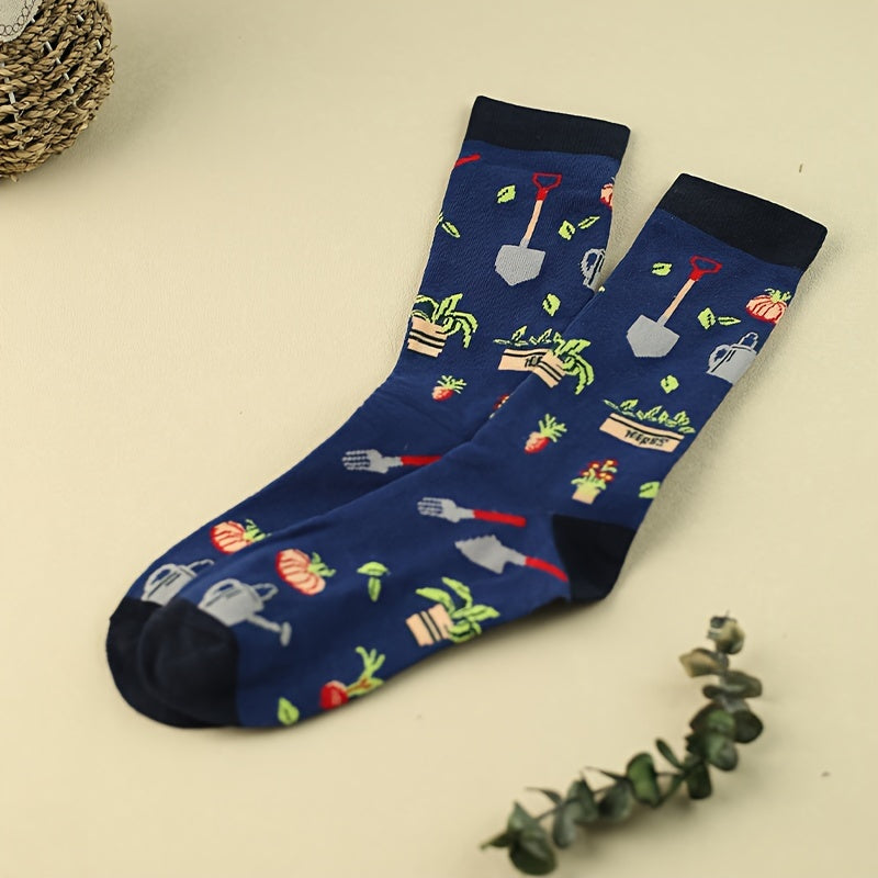 3 Pairs Veggie Print Socks Comfy Mid Tube Women's Stockings