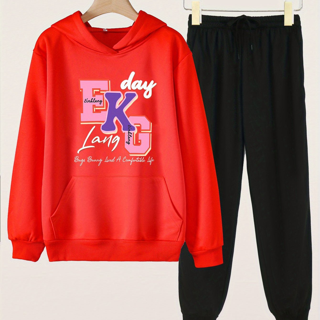 2pcs Hooded Outfit For Girls Hoodie & Pants Set Kids' Clothes
