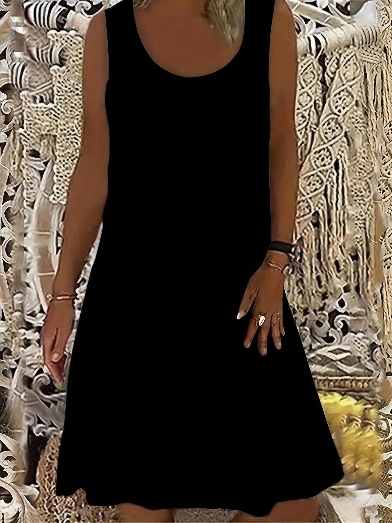  Casual Tank Dress Women's Plus Solid Round Neck Slight Stretch