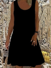  Casual Tank Dress Women's Plus Solid Round Neck Slight Stretch