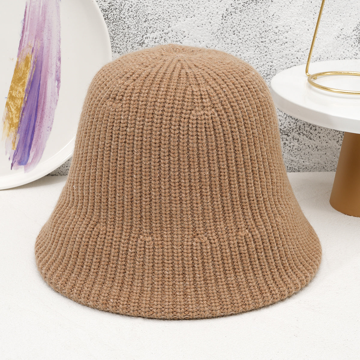 Knitted Solid Bucket Hat Casual Warm Bucket Hat Autumn And Winter