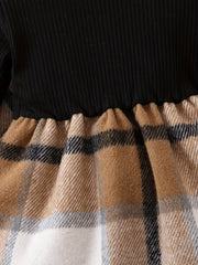 Baby Girls Preppy Style Plaid Long Sleeve Dress Set
