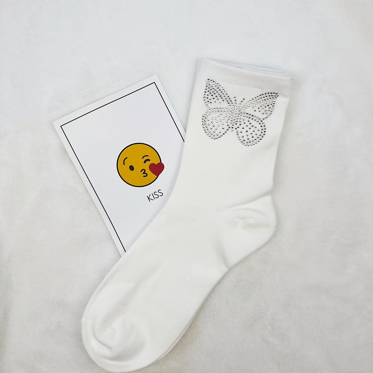 5 Pairs Butterfly Rhinestone Socks Comfy Mid Tube Socks
