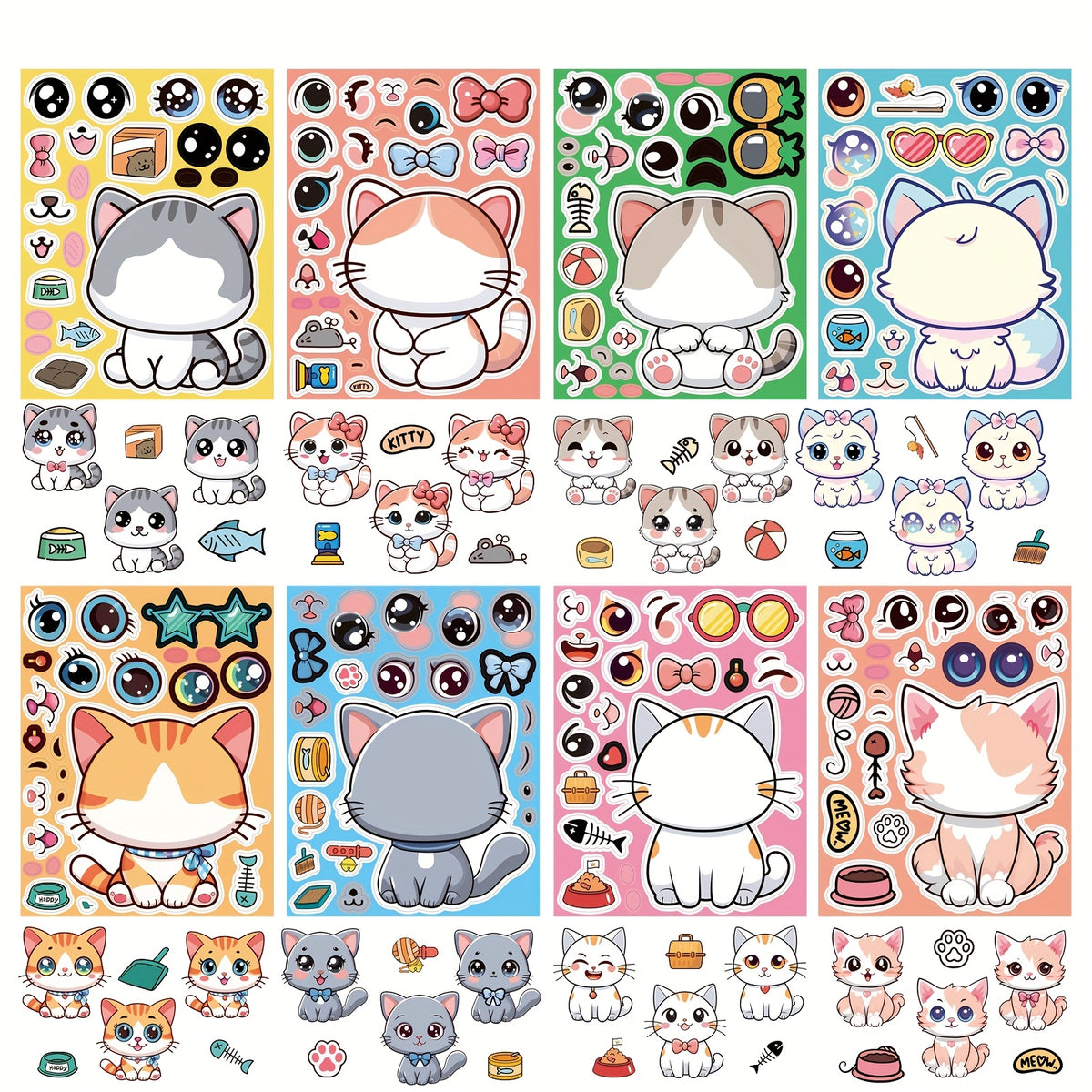 Cat Face Changing Stickers for DIY Decor, Stationery Decor