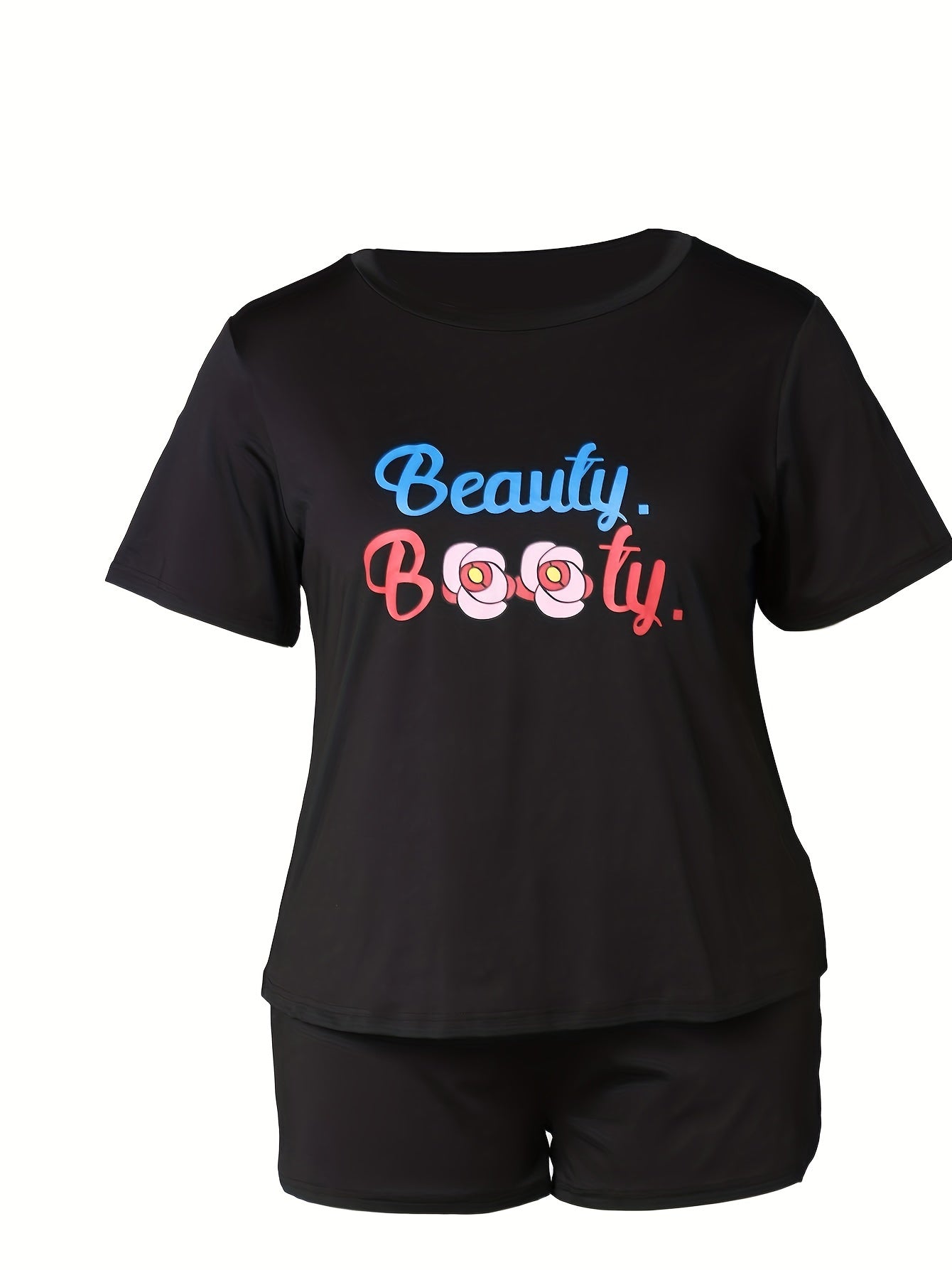  Two Piece Set Women's Plus Tee & Shorts Outfits 2 Piece Set