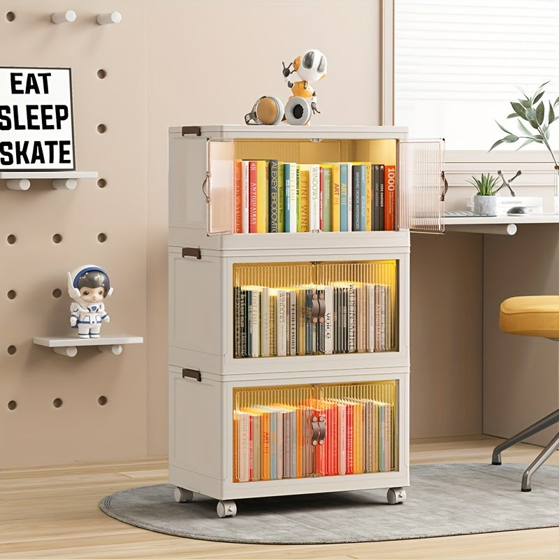 Plastic Foldable Storage Box With Doors Stackable Clothes Storage Shelf