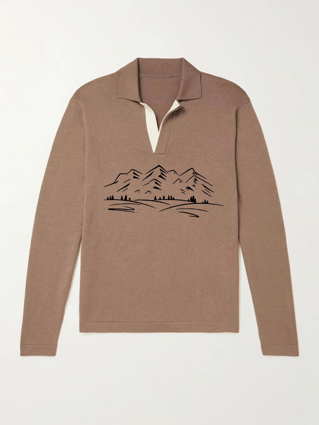 Mountain Pattern Knit Polo Shirt Men's Casual Lapel Stretch Pullover Sweater