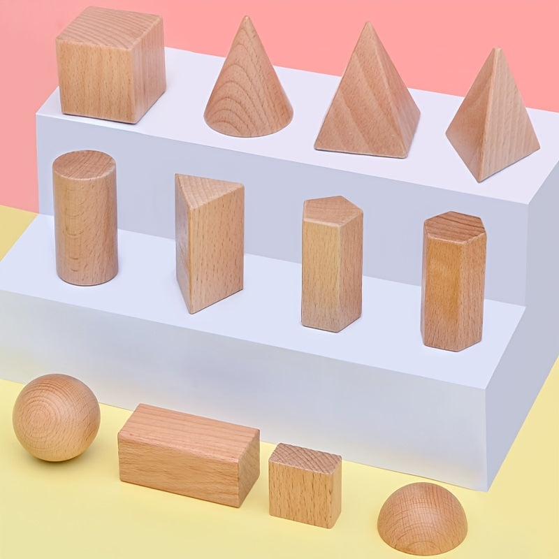 Kids' Geometric Toy Math Teaching Tools Shape Blocks Wooden Building Blocks