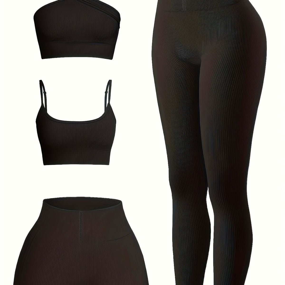 4PCS Seamless Yoga Set One Shoulder Top & High Waist Leggings and Shorts