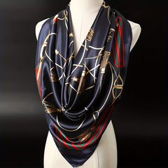 Chain Print Large Square Scarf Vintage Silk Satin Bandana