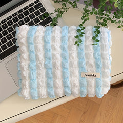 Seersucker Striped Cosmetic Bag Large Capacity Travel Toiletry Pouch
