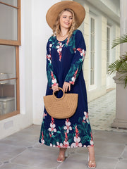  Floral Print Long Sleeve Round Neck Maxi Dress